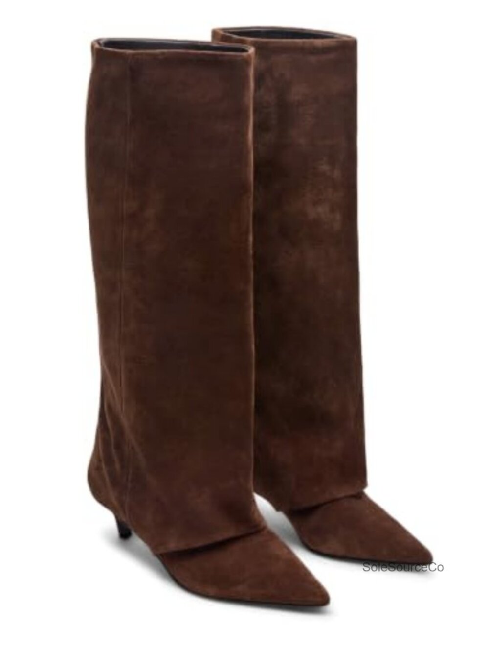 Wide Calf Knee High Boots Pointed Toe Kitten Heel Faux Suede Tall Dress Boots